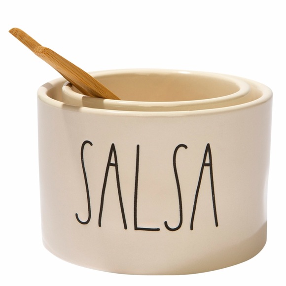 RAE DUNN ARTISAN GUAC and SALSA SET WITH 2 BAMBOO SPOONS - Picture 11 of 14